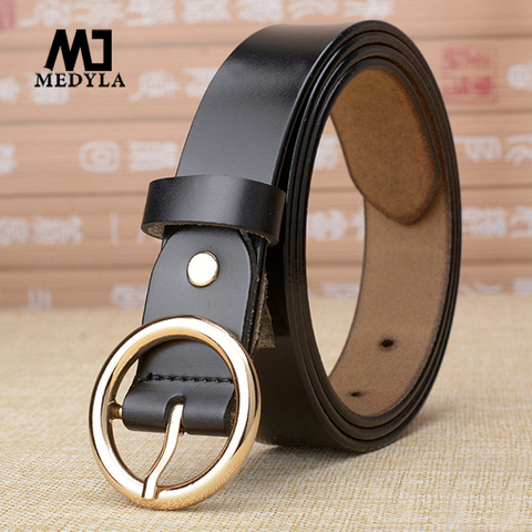 MEDYLA Women Belt Cow Genuine Leather Alloy Pin Buckle Golden Buckle Fashion Casual Design Luxury Ladies Belt L16 ► Photo 1/6