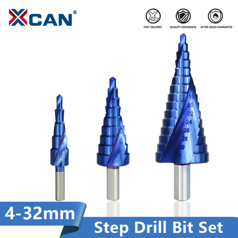 XCAN 4-32mm HSS Nano blue Coated Step Drill Bit Drilling Power Tools Metal High Speed Steel Wood Hole Cutter Step Cone Drill ► Photo 1/6
