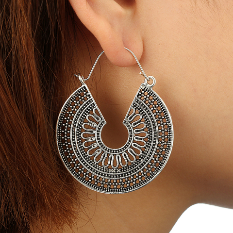 Tocona Vintage Antique Gold Black Silver Color Flower Metal Hoop Earrings Punk Alloy Earring Brincos for Women Jewelry 5673 ► Photo 1/6