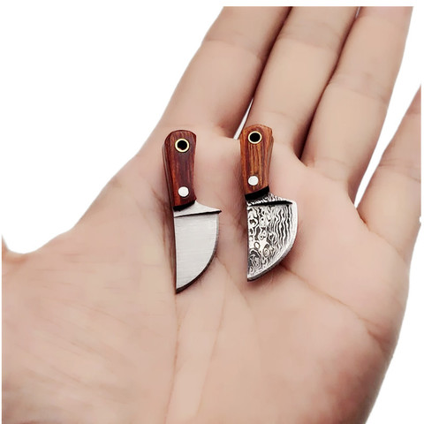 MINI Portable Damascus Keychain Knife kitchen EDC Fixed Blade Cutter Knife Sharpen Blade Straight Knife Key Pendant ► Photo 1/6