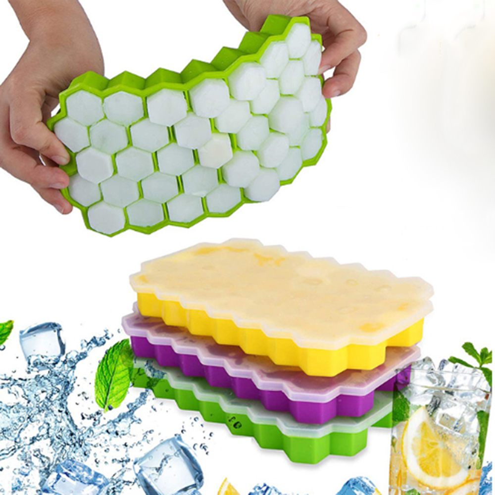 BPA Free Honeycomb Ice Cube Tray 37 Cubes Silicone Ice Cube Maker Mold With Lid 