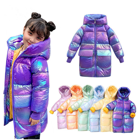 2022 new kids Winter Jacket For Girls Bright iridescent Thicken Girls Winter Coat Hooded Velour Winter Girls Jackets Outwear 12y ► Photo 1/6