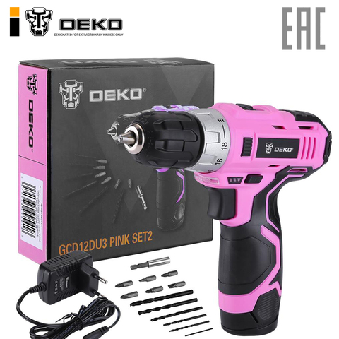 Cordless drill-шуруповёрт Deko ES12 pink Set2 + snap 13 PCs ► Photo 1/6