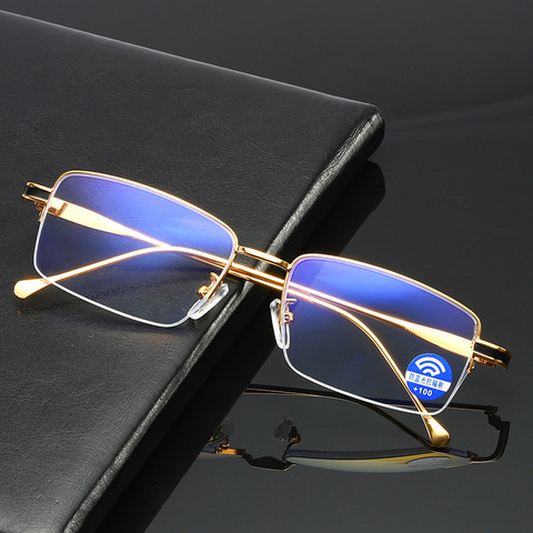 Anti Blue Light Blocking Reading Glasses Women Men Square Half Frame Presbyopic Glasses Diopters +0 +1.0 1.5 2 2.5 3 3.5 4.0 ► Photo 1/6