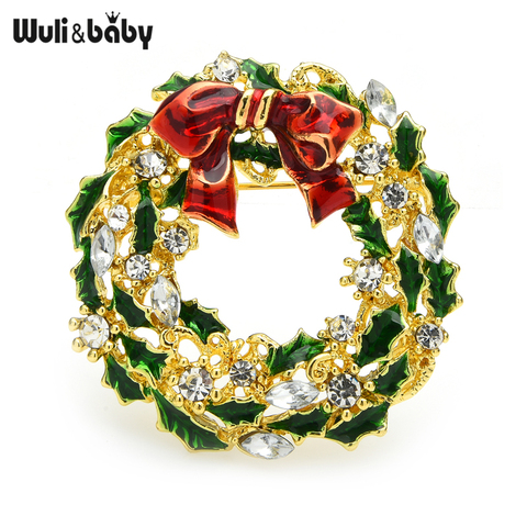 Wuli&baby New Year Christmas Flower Wreath Brooches For Women Men Rhinestone Bowknot Flower Brooch Pins Gifts ► Photo 1/3