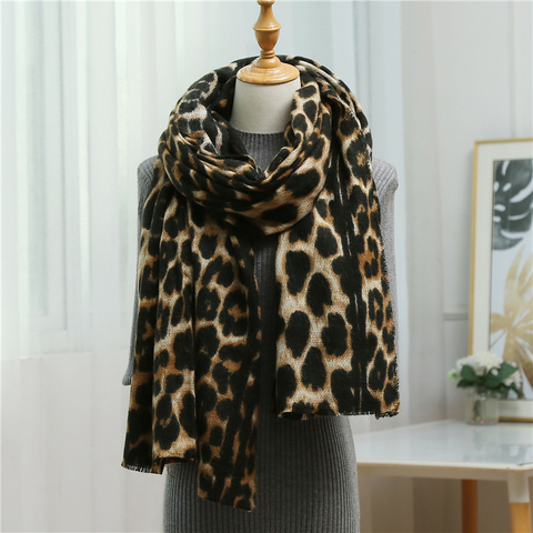 2022 Hot Cashmere Scarf for Women Luxury Leopard Warm Hijab Scarf Winter Lady Pashmina Shawls and Wraps Foulard Thick Blanket ► Photo 1/6