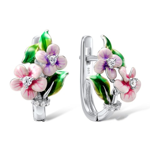 Fashion Enamel Pink Purple Flower Dangle Earrings for Women Elegant Temperament Bright Zircon Blooming Earrings Wedding Jewelry ► Photo 1/2
