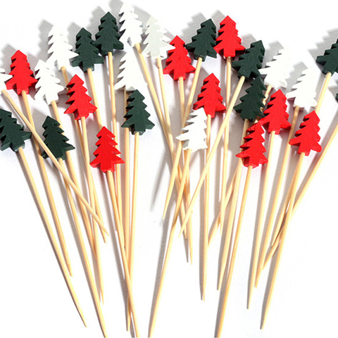 Free Shipping Party Suppliers Disposable Tableware, 120mm Cocktail Christmas Tree Bamboo Pick Skewer, 100/Pack ► Photo 1/2