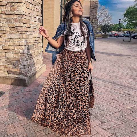 GypsyLady Leopard Maxi Skirt Elasstic Skirt Women Asymmetric Summer Skirt Plus Size Boho Skirt Fashion Runway Skirt Faldas ► Photo 1/6