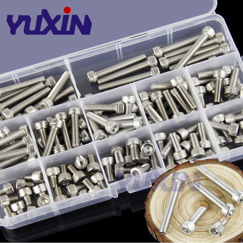 280Pcs/Set A2-70 304 Stainless Steel DIN912 M3 M4 M5 M6 M8 Allen Bolt Hex Socket Round Cap Head Screw Bolts Assortment Kit Set ► Photo 1/6