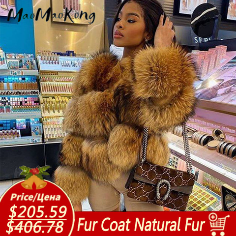 2021 new style real fur coat 100% natural fur jacket female winter warm  leather fox