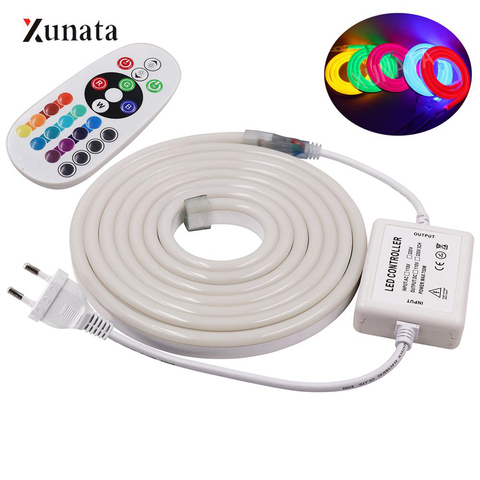 220V 120led/m 2835 LED Neon Light Sign LED Strip Neon Rope with EU Plug Flexible LED Tape 20 Key Controller Neon Tube for Decor ► Photo 1/6