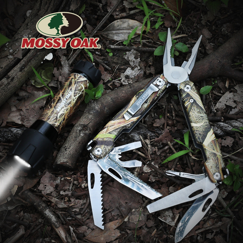 MOSSY OAK 2PC 11 in 1 Multi Plier And Flashlight With Camo Handle Wire Stripper Mini Folding Plier Multitool ► Photo 1/6