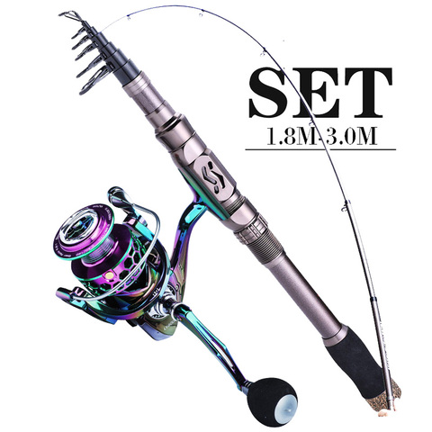 Sougayilang 1.8-3.0m Fishing Rod and Reel Combo Metal Carbon Fiber Telescopic Fishing Rod and 13+1BB Fishing Reel Fishing Tackle ► Photo 1/1