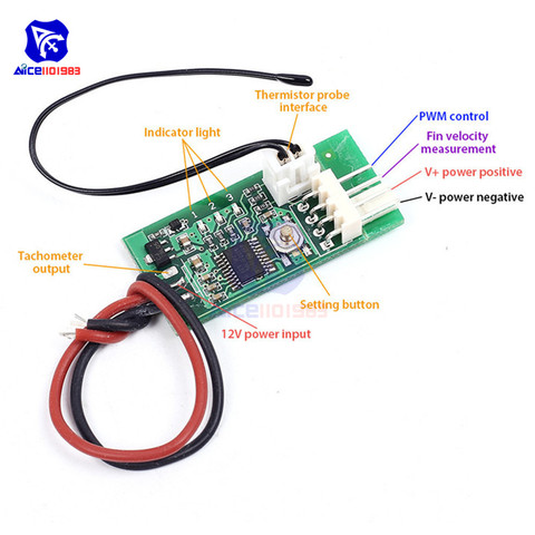 diymore DC 12V PWM Temperature Detector Probe Controller 4-Wire Temperature Fan Speed Controller Governor for PC Fan STK IC ► Photo 1/6
