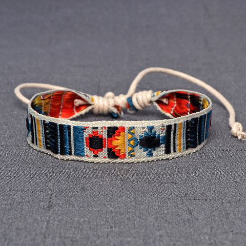 Bright Ethnic Folk Cotton And Linen Bracelet Retro Handmade Cord Embroidery Hippie Friendship Wrap Bracelets Women ► Photo 1/5