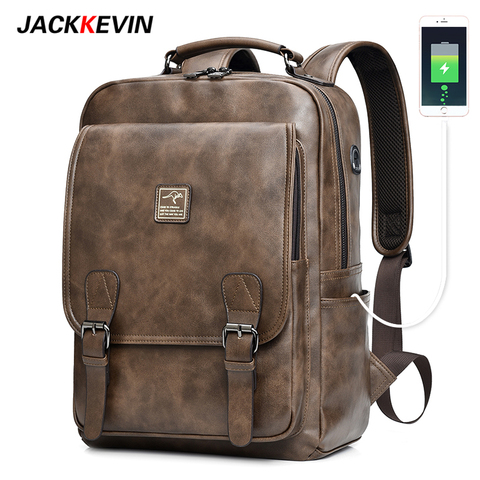 Jackkevin Men's Retro Leather Backpack Multi-function Large Capacity Men bag Travel Backpack Waterproof Laptop Backpack Mochila ► Photo 1/6