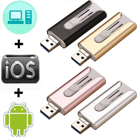 3 in 1 USB 3.0 Flash Stick for iPhone/Android Type B Usb Key OTG Pendrive 256 GB 128 GB 64 GB 32 GB 16 GB Mini Pen Drive USB 3.0 ► Photo 1/1