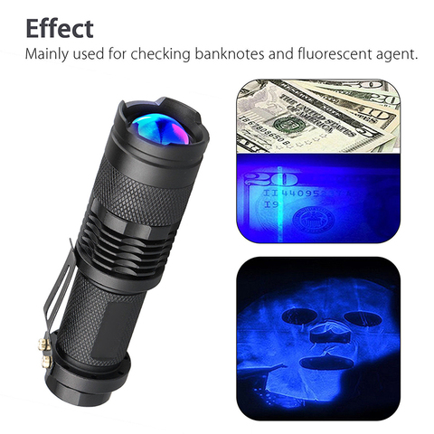 1pc Led UV flashlight Purple Ultra Violet AA battery Torch Lamp Flash light torch Black light for Money Cash Checker Detection ► Photo 1/6