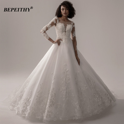 BEPEITHY Lace Wedding Dress 2022 Ball Gown Bridal Scoop Glittler Princess Ivory Long Sleeves Wedding Dresses For Bride New ► Photo 1/6
