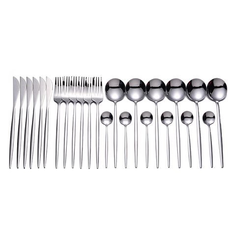 Lingeafey Stainless Steel Cutlery Complete Silverware 24 Pcs Forks Knives Spoons Tableware Set Reusable Kitchen Dinnerware Set ► Photo 1/6