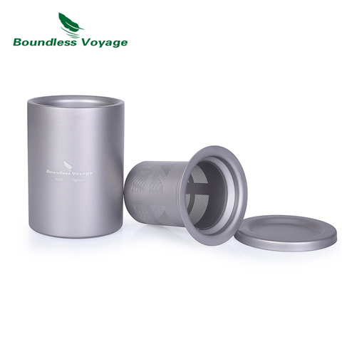 Boundless Voyage Pure Titanium Double Layer Wall Tea Cup Outdoor Camping Hiking Portable Tea set with Filter 180ml ► Photo 1/6