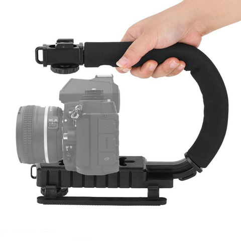 U Shaped Bracket Holder 3 Shoe Mounts Handle Handheld Video Action Stabilizer Grip for iPhone Canon Nikon Sony DSLR Camera ► Photo 1/6