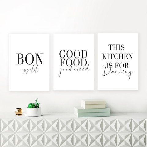 Minimalist Good Food Good Mood Bon Appetit Quotes Canvas Painting Black White Wall Art Poster Print Pictures Kitchen Home Decor ► Photo 1/6