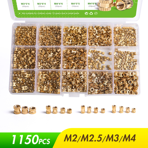 DA ONE 660/1150 Pcs Threaded Insert Embedment Nuts Set M2 M2.5 M3 M4 Female Thread Brass Knurled Nut Assortment Kit ► Photo 1/6