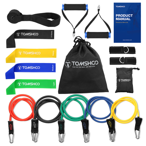 TOMSHOO 17Pcs Resistance Bands Set Fitness Rubber Band Yoga Gym Exercise Elastic Loop Band Door Anchor Ankle Straps Set with Bag ► Photo 1/6