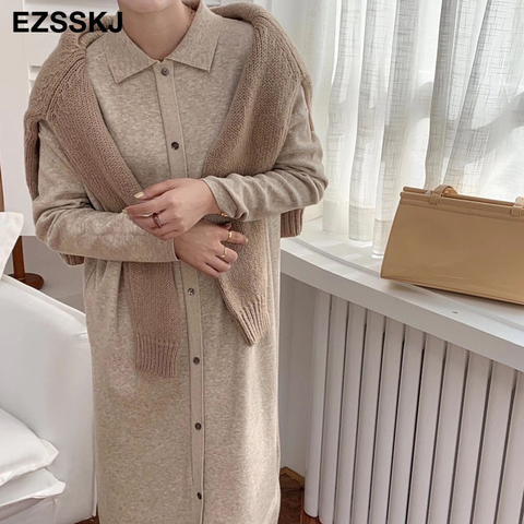 straight autumn winter loose long sweater dress women split side long  oversize maix sweater dress female basic dress ► Photo 1/6