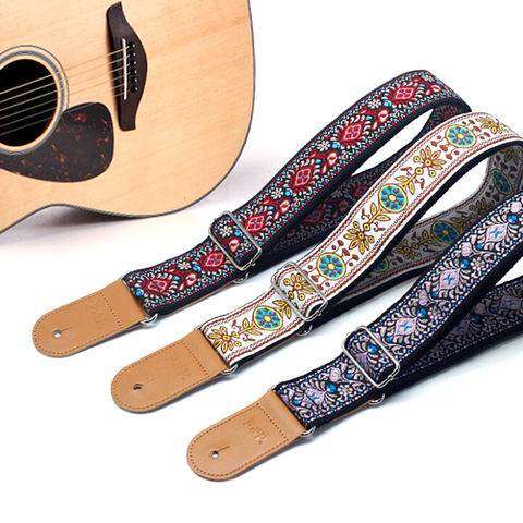 Embroidery Jacquard Leather Guitar Strap Holder Button Safe Lock for Acoustic Electric Classic Guitar Bass Accessories ► Photo 1/6