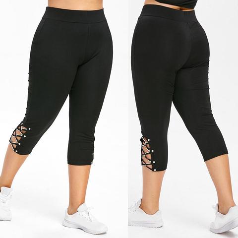 Women High Waist Cropped Trousers Pants Elastic Bandage Leggings Plus Size ► Photo 1/6