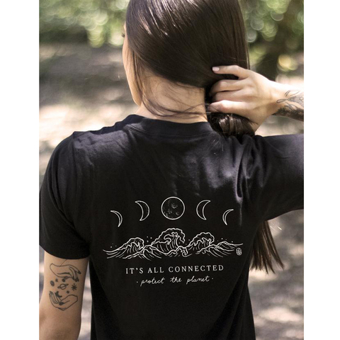 It's All Connected Protect The Planet T-shirt Stylish Moon Phase Graphic Tee Shirt Top Fashion Women Short Sleeve Ethical Tshirt ► Photo 1/3