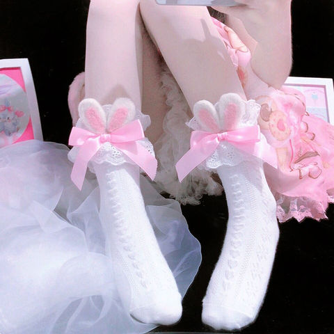 Japanese Winter Fashion Kawaii Girl Cotton Socks Lolita Girl Socks Bowknot Cotton Bunny Ears JK Girl Calf Frilly Lolita Socks ► Photo 1/6
