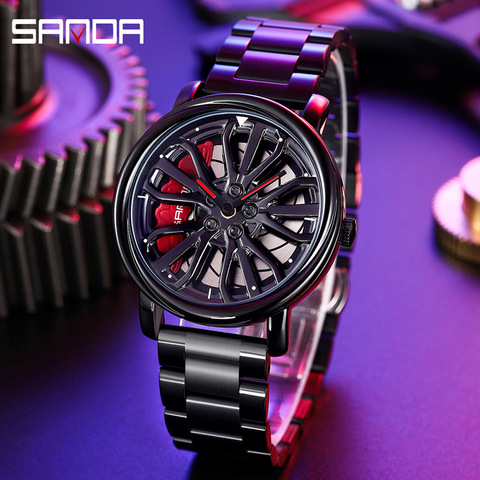 SANDA Men Sport Car Wheel Wrist Watch Men's Quartz  Waterproof Mesh Rim Hub Watch Male relogio masculino Men Military Watch 2022 ► Photo 1/6