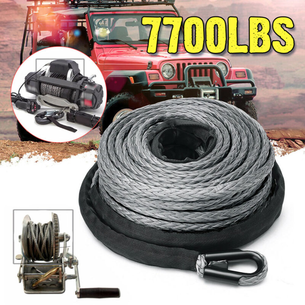 Hot Sale 15m Winch Rope ATV UTV High Strength Synthetic Winch Line Cable Rope Tow Cord With Sheath Gray ► Photo 1/4