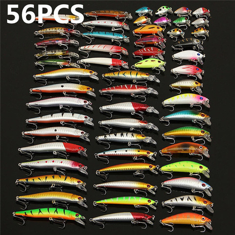 56Pcs/lot Almighty Mixed Fishing Lure Bait Set Wobbler Crankbaits