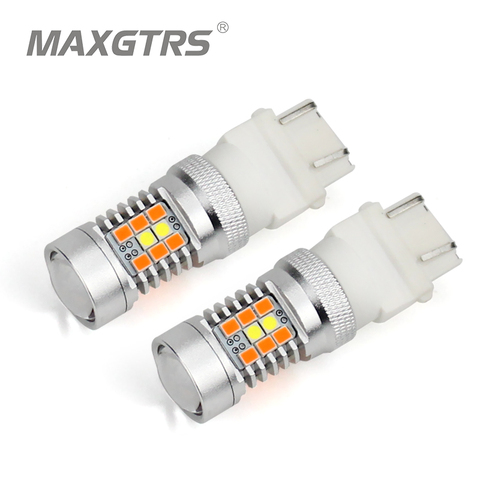 2x T25 3157 P27/7W Car White Amber Yellow Switchback LED 2835 3030 28smd LED DRL Turn Signal Parking Light Bulbs Dual Color Type ► Photo 1/6