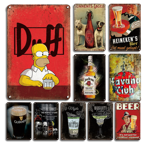 Whiskey Cocktail Beer Tinplate Poster Sign Vintage Bar dining room Decoration Retro Duff Metal Tin Sign Personalized Wall Decor ► Photo 1/6