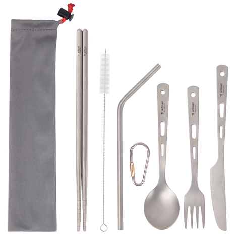 Titanium Cutlery Set Extra Strong Ultra Lightweight 3/4/5 Piece knife fork spoon chopsticks brush kitchen tool accessory cutlery ► Photo 1/6