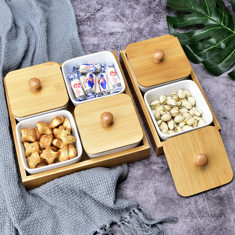 Multi Grid Ceramic Box Bamboo Storage Trays Home Kitchen Food Dessert Tea  Dish Nut Snack Candy Organizer Decoration Serving Tray - Price history &  Review, AliExpress Seller - Interesting life Store