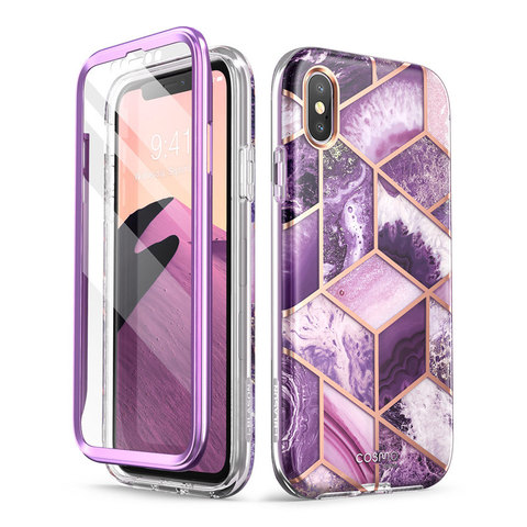 For iPhone X Xs Case 5.8 inch I-BLASON Cosmo Series Full-Body Shinning Glitter Marble Bumper Case WITH Built-in Screen Protector ► Photo 1/6