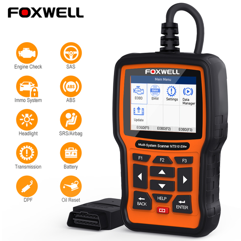FOXWELL NT510 Elite Full System OBD2 Scanner SAS SRS DPF Multi Reset Bi-Directional Active Test Code Reader Car Diagnostic Tool ► Photo 1/6