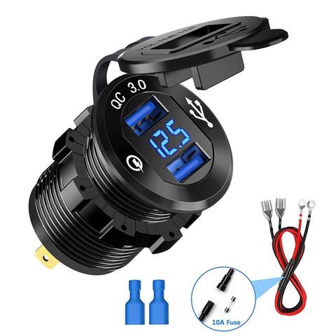 Quick Charge 3.0 Dual USB Charger Socket Waterproof Aluminum Power Charge LED Voltmeter for 12V/24V Car Boat Motorcycle Bus Truc ► Photo 1/6