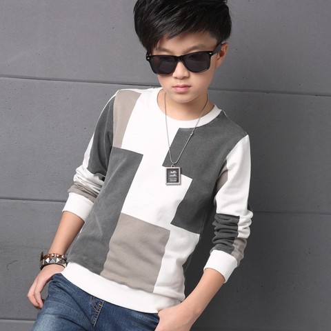 New Autumn T shirt for Boy Children Clothing Plaid Casual Teenager Long Sleeve Tops Kids Tees Clothes 7 8 9 10 11 12 13 14 Years ► Photo 1/6