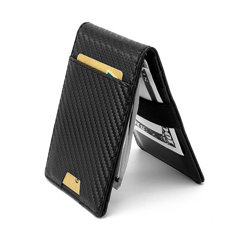 New Simple Carbon Fiber Men Leather Wallet Elastic Band Money Clips Slim Purse Business ID Credit Card Case Cash Holder ► Photo 1/6