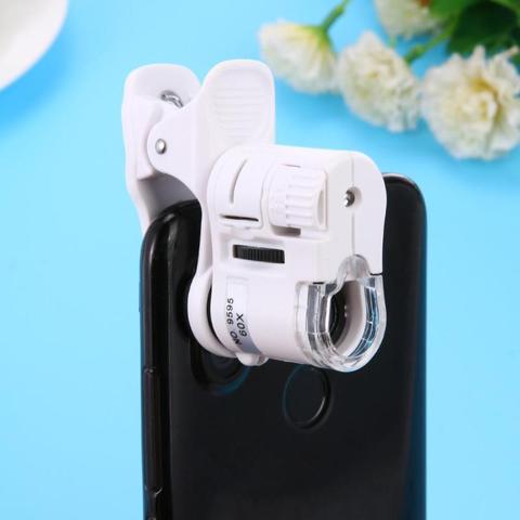 60X - 100x Zoom LED Clip-type Loupe Microscope Jewelry Magnifier Jewelry Loupe Magnifier Micro Lens for Universal Mobile Phones