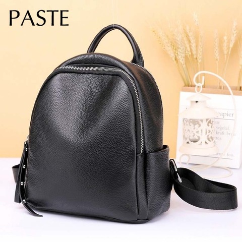 100% Genuine Leather Women Backpack Black Daily Casual Travel Bag for Lady Small Beach Knapsack High Quality Students Schoolbag ► Photo 1/6