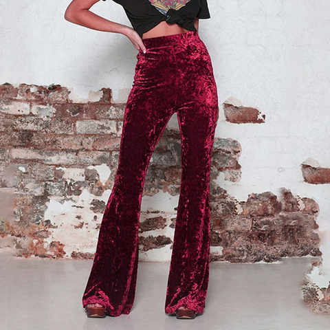 Women Pant High Waist Elastic Crushed Velvet Flare Pant Ladies Casual Bell Bottoms New Arrival Trousers WDC4134 ► Photo 1/6